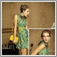 Отзыв на   Платье AliExpress Mini Dress Vintage Lapel Women Girl Floral Print Sleeveless Retro Pleated Cute E