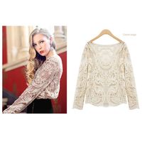 Отзыв на Блузка AliExpress Free Shipping2014 Fashion Women Sheer Embroidery Floral Hollow Lady Lace Crochet Tee long Tops Blouse Plus Size S-XXL 