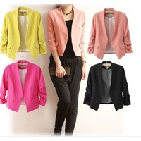 Отзыв на  Пиджак AliExpress New S M L Korea Women Candy Color Solid Slim Fold Sleeve Suit Jacket Blazer Coats