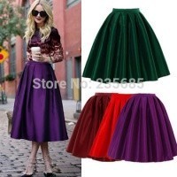 Отзыв на Юбка AliExpress 2014 Summer Spring Fashion Street Snap Celebrity Classic High Waist Bright Flare Pleated Midi Skirt Swing Skirt For Female C7008