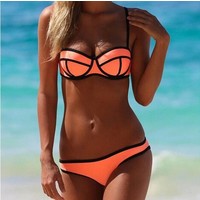 Отзыв на Купальник AliExpress 2015 New Sexy Swimwear women triangl bikini sets Neon VS Secret Brand Summer Bathing Suit Bandage Push Up Bikini Beach Swimsuit