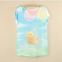 Отзыв на  Футболка AliExpress New 2014 summer And spring Batwing sleeve plus size women t-shirt Love yellow cat printed tees thin loose t shirts women blouse
