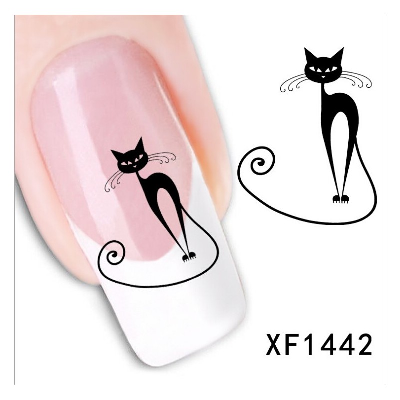 Отзыв на Наклейки для ногтей Aliexpress Hot New Cute Black Cat Nail Sticker Art Water Transfer Slide Decals Sticker Tips DIY Rhinestone Decoration