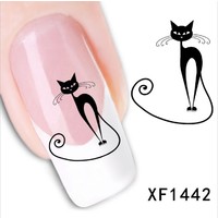 Отзыв на Наклейки для ногтей Aliexpress Hot New Cute Black Cat Nail Sticker Art Water Transfer Slide Decals Sticker Tips DIY Rhinestone Decoration