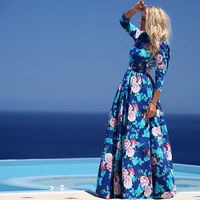 Отзыв на Вечернее платье AliExpress 2015 Spring Autumn New Fashion Women Party Dress Print Long Maxi Dresses Beach Party Vintage Vestidos Free Shipping
