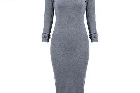 Отзыв на Платье AliExpress Sheinside 2015 Fall Fashion Women Long Sweater Dresses Grey Round Neck Ruched Wrap Front Long Sleeve Skinny Split Pencil 