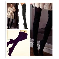 Отзыв на Ботфорты Aliexpress The large size of 34 - 45 Botines women's winter boots for women over the knee thigh high-heeled suede boots shoes -botas mujer femininas