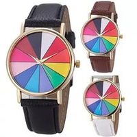 Отзыв на Часы женские Aliexpress Hot-Sale 2015 Fashion Colorful Geometry Analog Woman Leather Quartz Wrist Watch Watches Women Girls Lady Christmas Gift