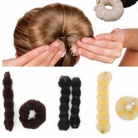 Отзыв на Аксессуары для волос Aliexpress New Fashion 2pcs Sponge Hair Styling Donut Bun Maker Chrismas Magic easy using Former Ring Shaper Styler Tool 3 colors L04189