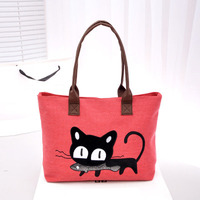 Отзыв на Сумка Aliexpress Women Handbag shoulder Casual Women Bag Woven Canvas Bag Cute Cat Shopping Bag Office Lady Lunch Bag
