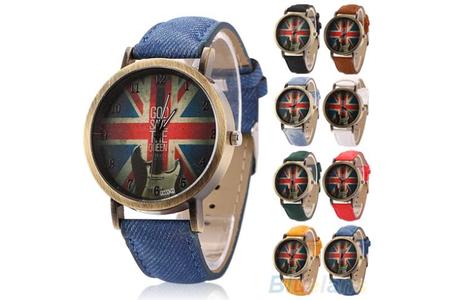 Отзыв на Часы Aliexpress Men's Women's Vintage Bronze Denim UK Flag Guitar Analog Quartz Dress Wrist Watch Retro Wathes 11.11