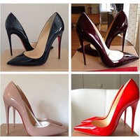 Отзыв на Туфли лодочки Aliexpress Red Bottom High Heels Brand Genuine Leather Women Pumps Pointed Toe High Heels Shoes Woman Plus Size 35-43